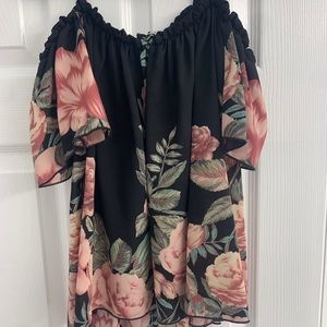 Papaya black floral off-the-shoulder top